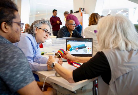 Cornell Tech Works with Roosevelt Island Seniors on Everyday Challenges Ellen Polivy (right) with gripping tool her team devised